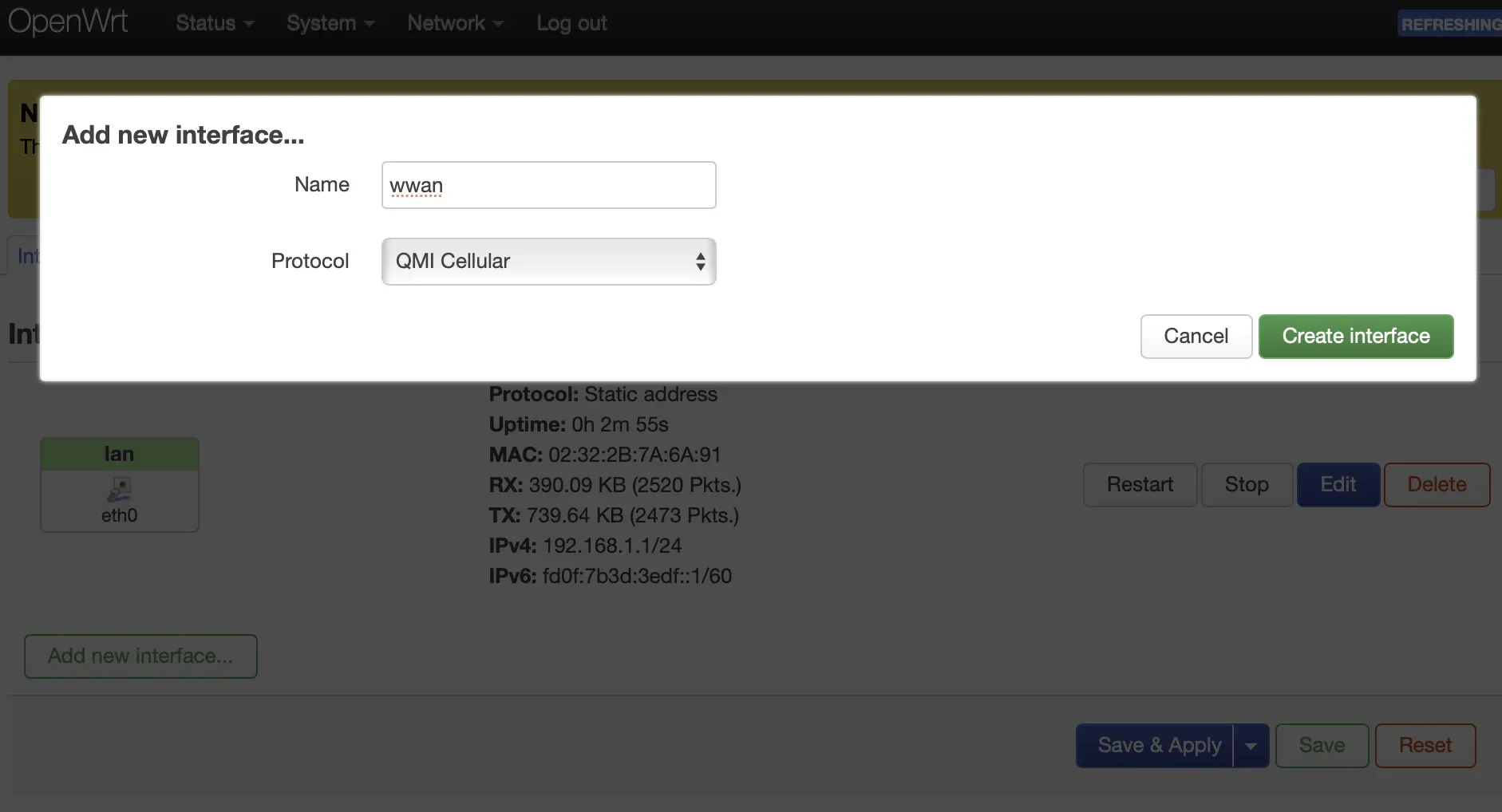 Add wwan interface