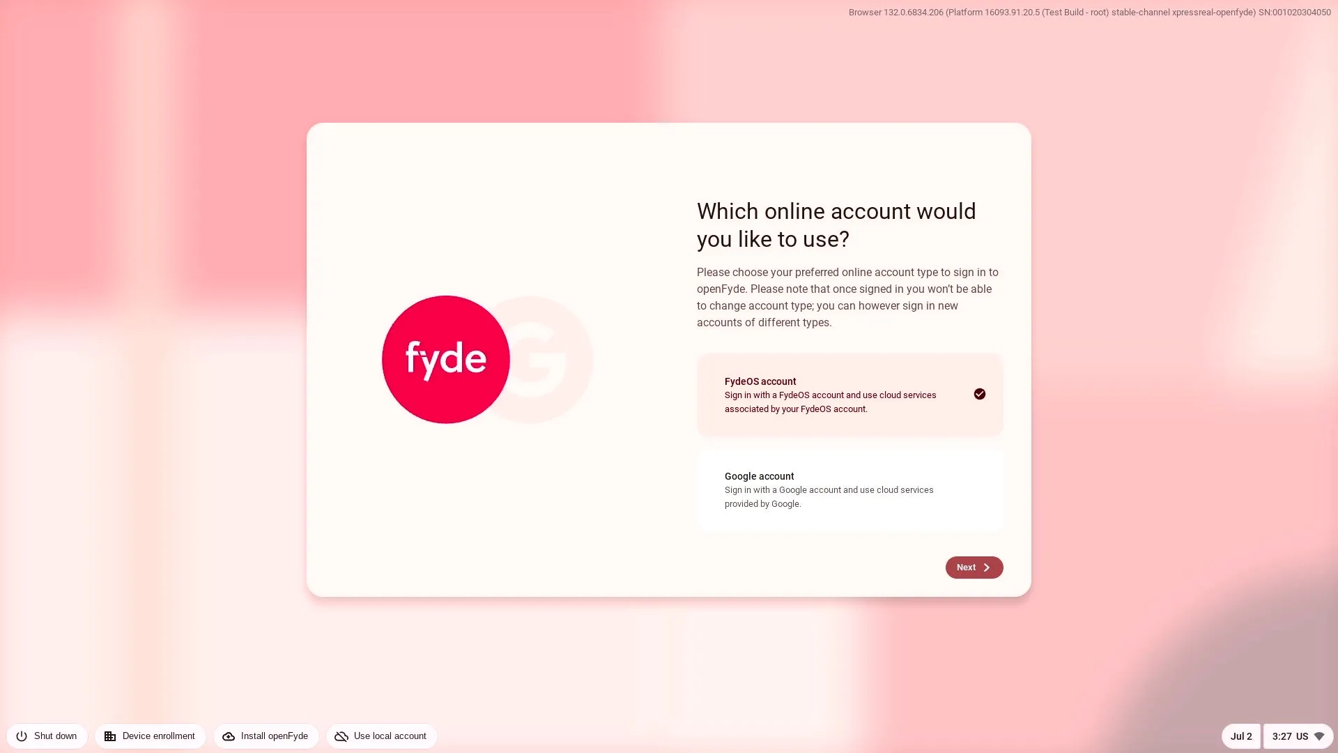 select account type